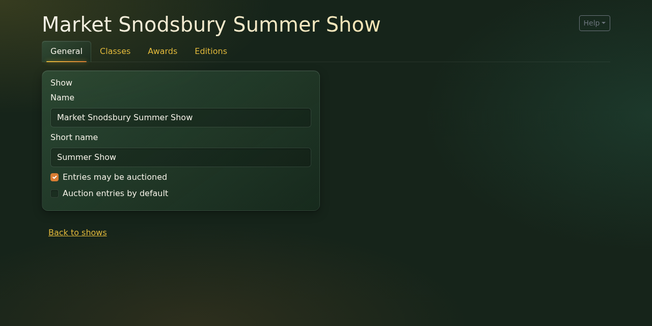 The General tab, with "Entries may be auctioned" ticked