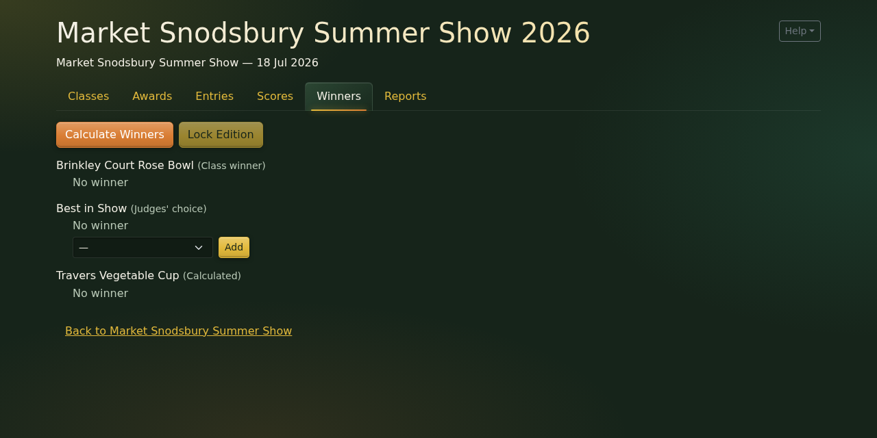 The Winners tab before calculating